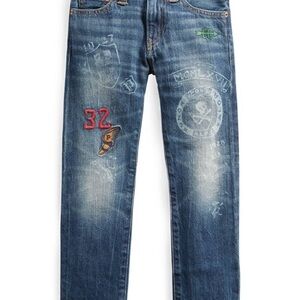 POLO Ralph Lauren 3T Sullivan graffiti Blue Jeans with Embroidered Patches EUC